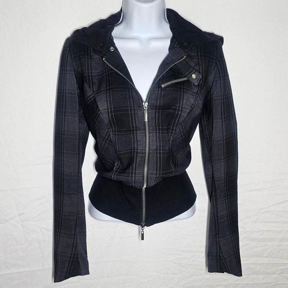 bisou vintage y2k grunge 90s plaid hooded zip up jacket